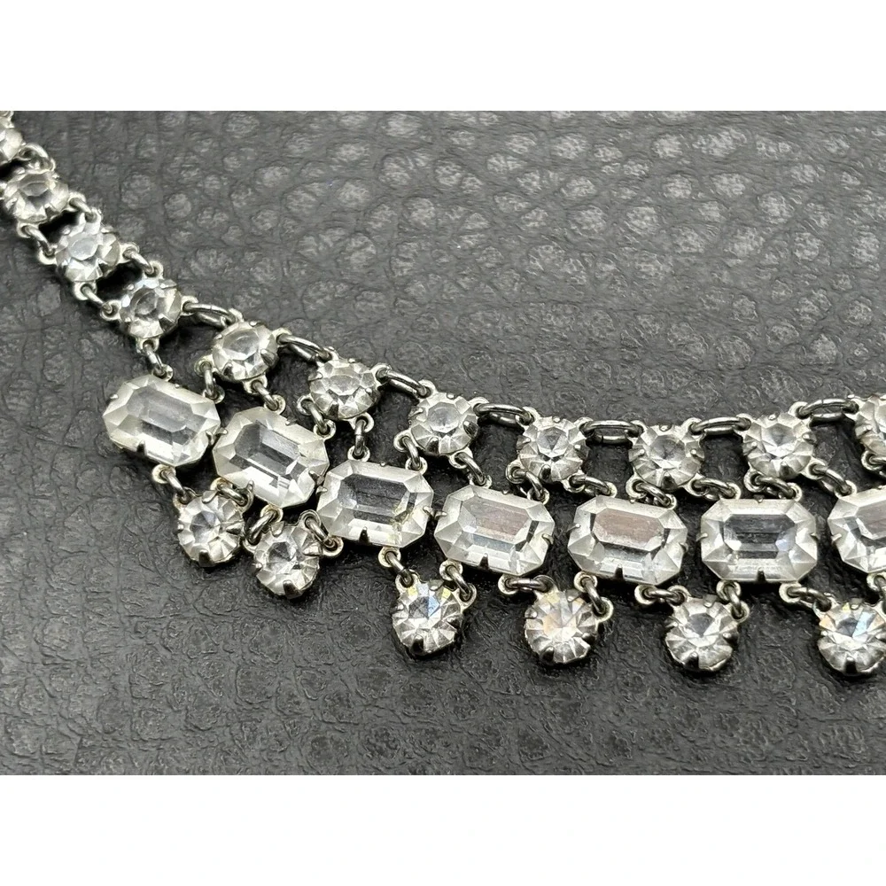 Vintage Open Back Crystal Station Bib Collar Necklace ~ Gorgeous!!